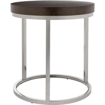 Transitional Turner 20" Black Wood and Stainless Steel Round End Table