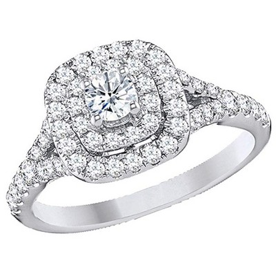 Pompeii3 1 Ct TDW Diamond Engagement Ring Double Cushion Halo 14k White Gold