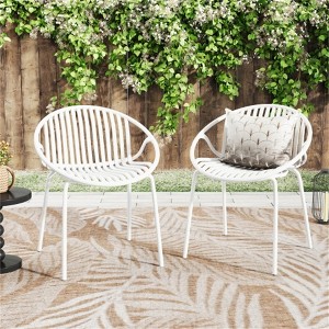 SKRAN Set of 2 Patio Dining Chairs, Stackable Chairs with Breathable Design Modern Simple Art Style,Metal Legs and Plastic Backrest - 1 of 4