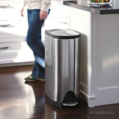 30L Brushed Stainless Steel Butterfly Lid Kitchen Step Trash Can