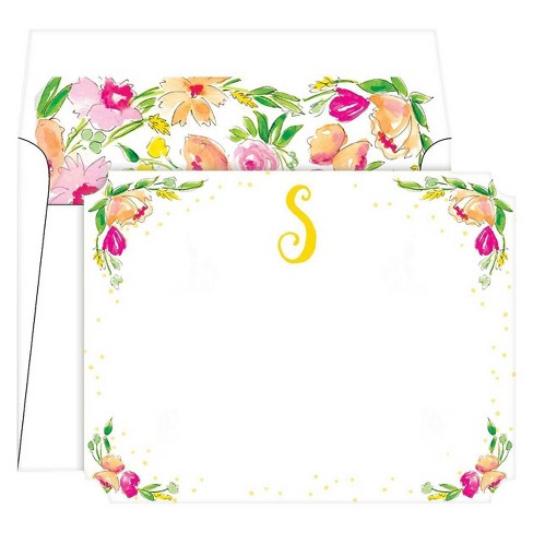10ct Folded Notes - Vintage Floral Crest Monogram - K : Target