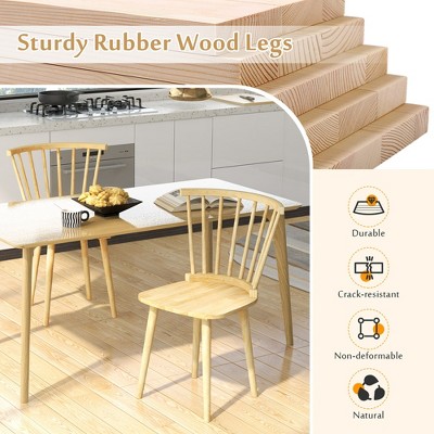 Natural Rubber Wood Windsor Dining Side Chairs with Slat Back, Set of 2