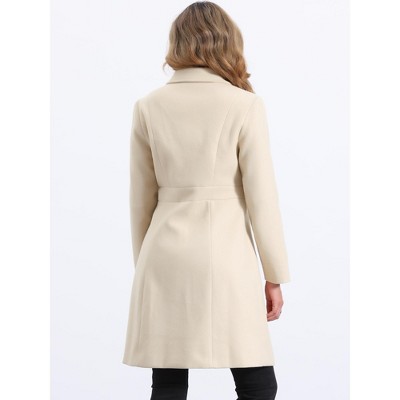 Allegra K Women's Lapel Button Down Single Breasted Long Sleeve Elegant Winter Pea Coat Small Beige — фото 3