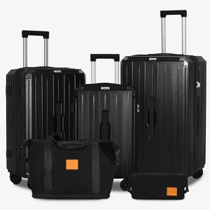 Romswi 5 Piece Carry-On Luggage Set, 20" 24" 28" Lightweight Suitcase with TSA Lock, Cup Holder, and Duffel Bag – Spinner Wheels Travel Black Luggage - 1 of 4
