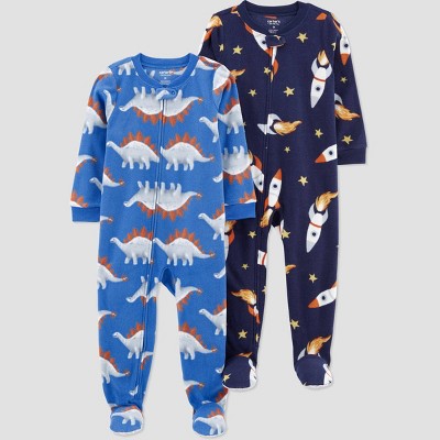 Image of Carter's Just One You®️ Toddler Boys' 2pk Spaceships and Dinos Fleece Footed Pajama - Blue 18M