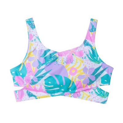 Kids' Tropical Floral High Waisted Two-Piece Bikini in White