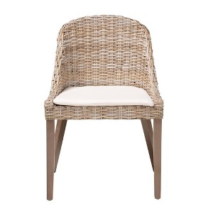 bali & pari Lara Rattan and Mahogany Wood Dining Chair Kubu Gray/Rustic Taupe - 1 of 4