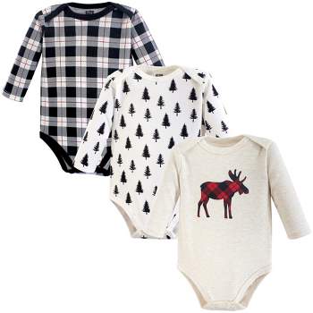 Hudson Baby Infant Boy Cotton Long-Sleeve Bodysuits 3pk, Moose
