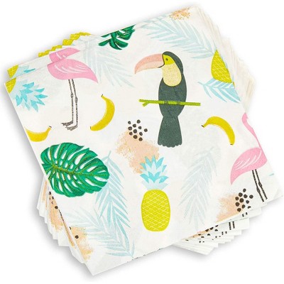 Sparkle and Bash 100-Pack Tropical Disposable Paper Napkins for Birthday Party Supplies (6.5 x 6.5 In)