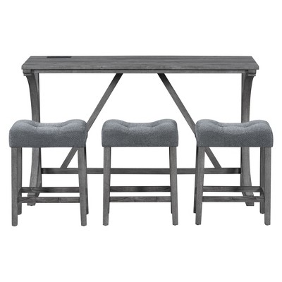 NicBex 4-Piece Bar Table Set for 3 Industrial Breakfast Table with Power Outlet and 3 Upholstered Bar Stools for Living Room