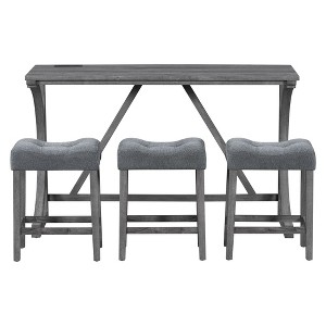 NicBex 4-Piece Bar Table Set for 3 Industrial Breakfast Table with Power Outlet and 3 Upholstered Bar Stools for Living Room - 1 of 4