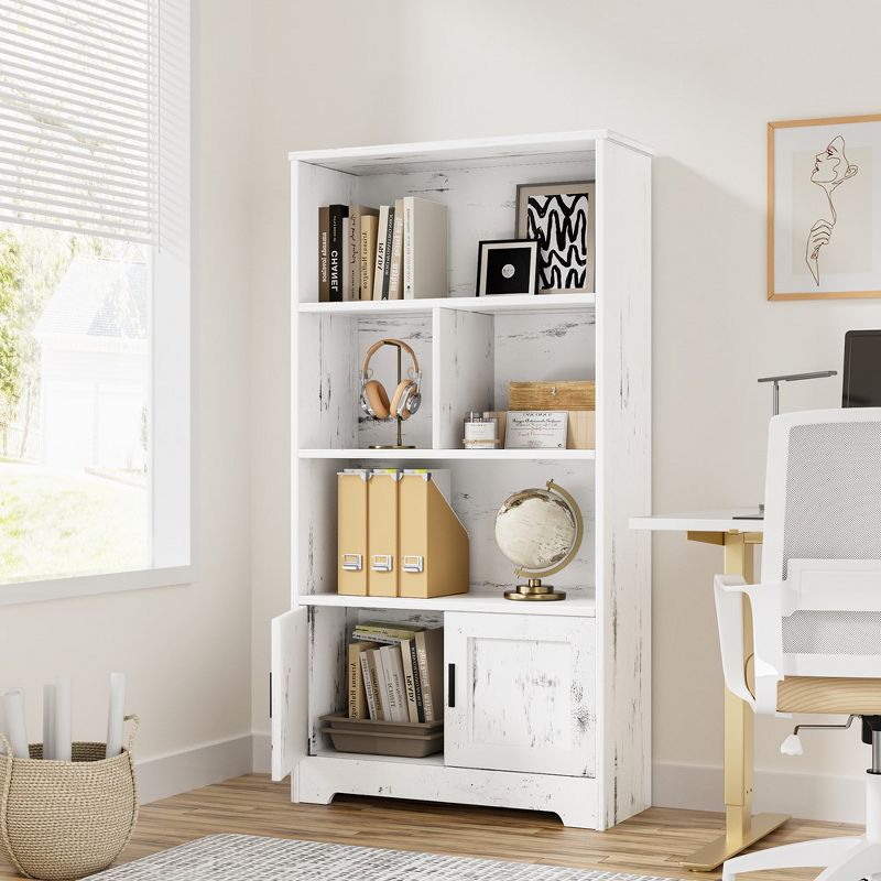Whizmax Wood Bookcase with Doors White Bookshelf with LED Lights 3 Shelf Standing Bookshelves for Bedroom, Living Room, Home Office, 4 of 9