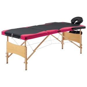 vidaXL Foldable Massage Table 3 Zones Wood Black and Pink - 1 of 4