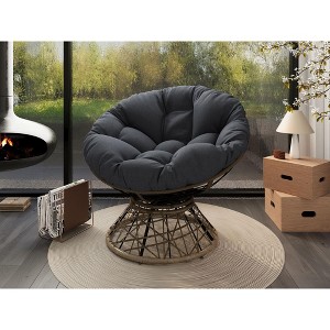 Okak Premium Ergonomic Wicker Swivel Chair with Cloud-Like Cushion,360° Rotating Accent Chair for Living Room,Bedroom,Lounge - 1 of 4