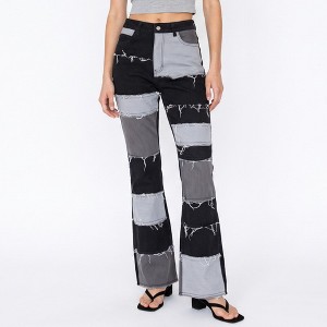 Anna-Kaci Womens High Rise Patchwork Wide Leg Jeans with Raw Edge ...