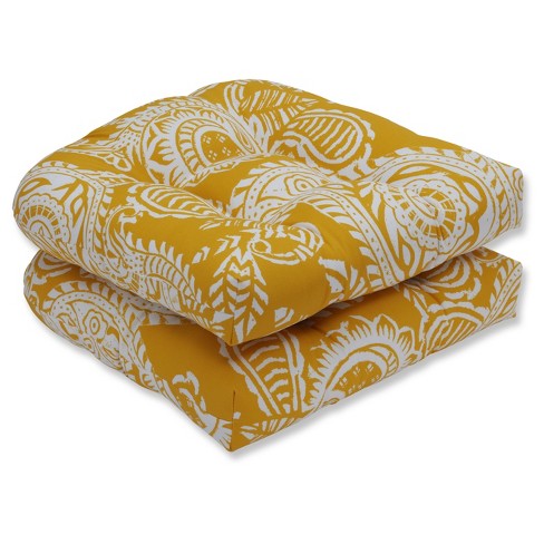 Outdoor/Indoor Addie Yellow Wicker Seat Cushion Set Of 2 - Pillow