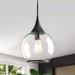 KAISITE 1 - Light Black Single Pendant Light With Globe Clear Glass - 1 of 4