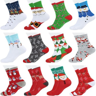 12 Pair Women's Christmas Socks, Cotton Knit Crew Xmas Socks for Girls, Winter Cozy Funny Women Christmas Socks, Cute Novelty Christmas Gifts