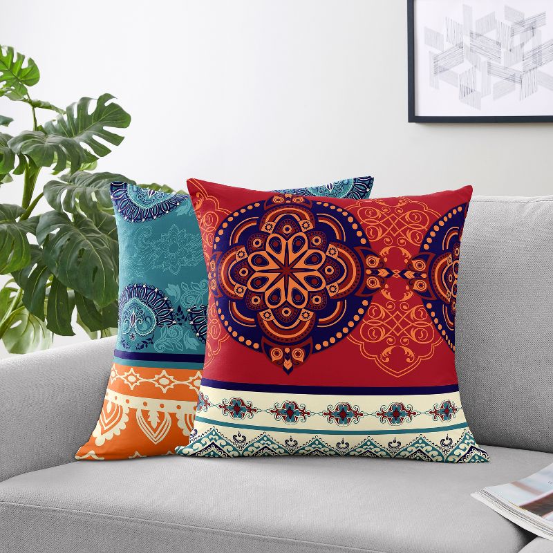 Sweet Jojo Designs Decorative Accent Throw Pillow Case Covers 18in. Each Red Boho Blue Orange 2pc, 1 of 6