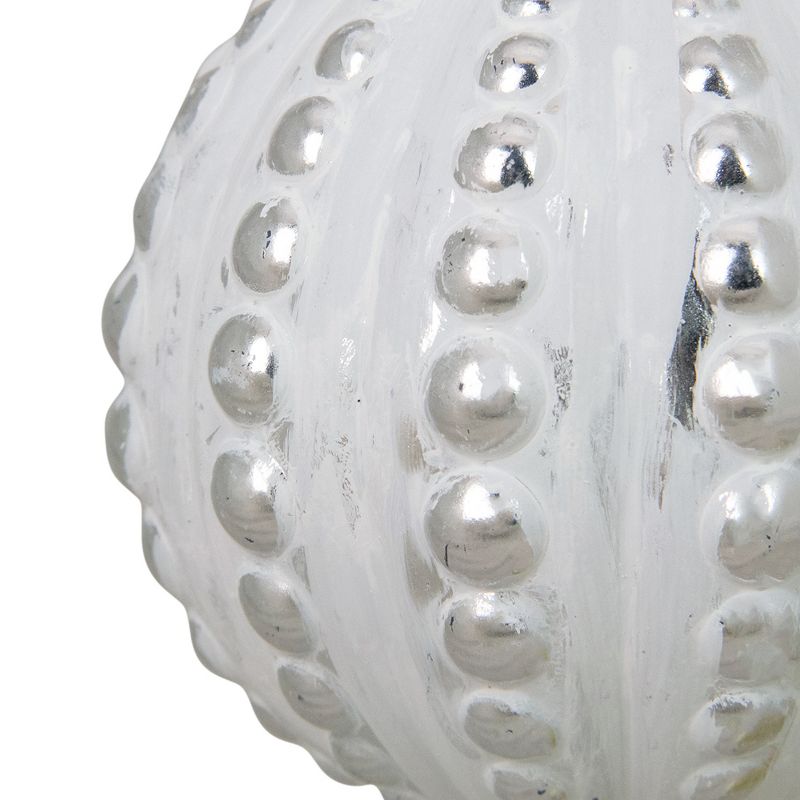 Northlight 3.75" Matte White and Silver Distressed Beveled Beads Christmas Ball Ornament, 4 of 5
