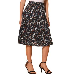 Allegra K Women's Chiffon Summer Vintage Floral Print A-Line Midi Skirts - 1 of 4