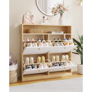 Shoe Storage Cabinet with 4 Flip Drawers, Freestanding Concealed Shoe Rack with Open Shelf, for Hallway, Living Room, Apartments - 1 of 4