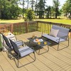 Tangkula 4PCS Metal Outdoor Conversation Set Patio Furniture Set w/ Glass Table - 4 of 4