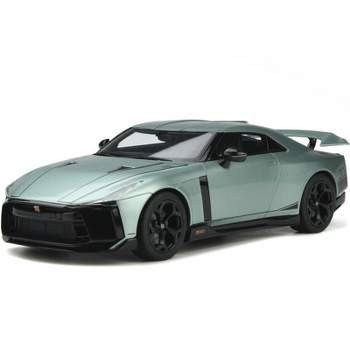 2021 Nissan GT-R50 Coupe Light Green Metallic with Black Stripes 1/18 Model Car by GT Spirit