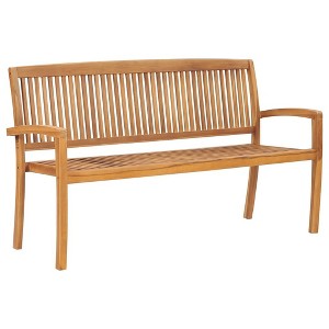 vidaXL Outdoor Stacking Patio Bench with Cushion - Solid Teak Wood - 62.6” - Weather Resistance - Easy Storage - Ideal for Garden, Terrace, Patio - 1 of 4