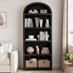 Bookcase 5 Shelf Arched Bookshelf 71.65in Tall Bookcase Farmhouse Display Storage Rack Wooden Bookshelves for Home Office, Living Room - 1 of 4