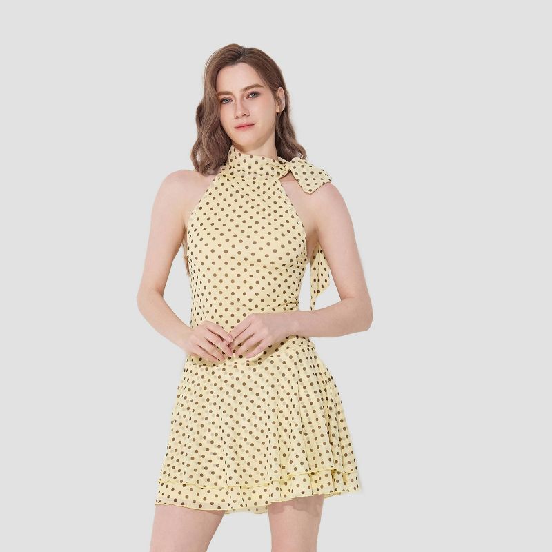 Women's Scarf Mini A-Line Dress - Wild Fable™ Yellow/Brown Polka Dots XS