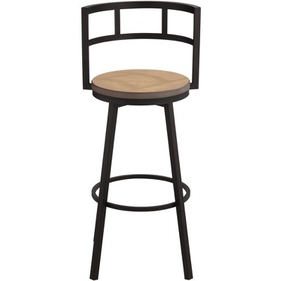 Matte Black Swivel Counter Stool with Gray Wood Seat