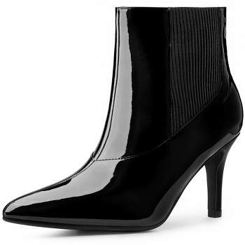 Allegra K Women's Elastic Gore Pointed Toe Stiletto Heels Ankle Boots Black 7.5