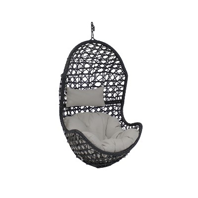 Sunnydaze Outdoor Resin Wicker Patio Cordelia Hanging Basket Egg Chair Swing with Cushion and Headrest - Gray - 2pc