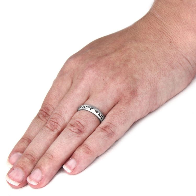 West Coast Jewelry Women's Polished 'True Love Waits' Steel Ring (4mm) - ELYA, 3 of 3