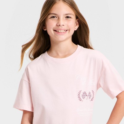 Детские Cat & Jack Girls' Short Sleeve Oversized Graphic T-Shirt - Cat & Jack™ Light Pink S — фото 2