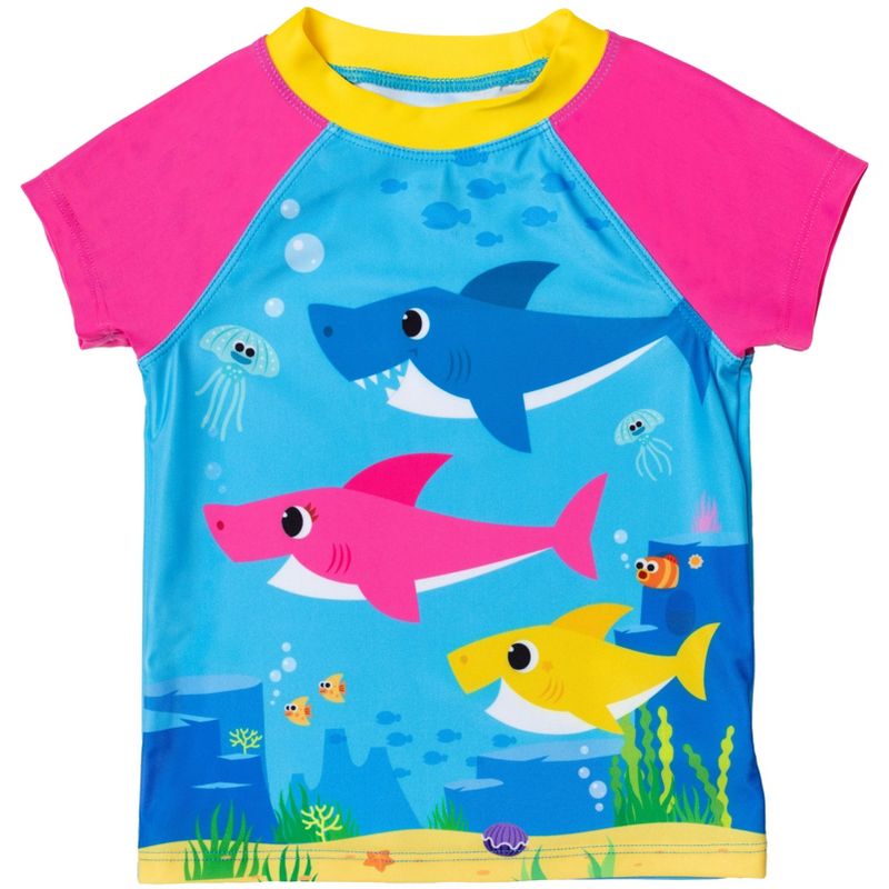 Pinkfong Baby Shark Girls Rash Guard Tankini Top and Bikini Bottom 3 Piece Swimsuit Set Toddler, 2 of 8