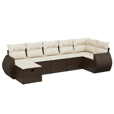 vidaXL Garden Sofa Set Brown Poly Rattan, Steel Large Modular