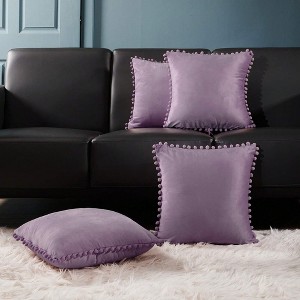Deconovo Velvet Pom-Pom Decorative Throw Pillow Covers Set, Multiple Sizes, 4-Pack - 1 of 4