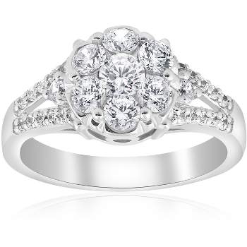 Pompeii3 1 ct Diamond Halo Engagement Ring 10k White Gold Round Brilliant Cut Pave