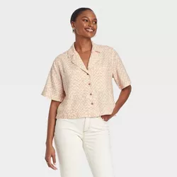 Women's Short Sleeve Button-Down Shirt - Universal Thread™ Cream Dash XXL