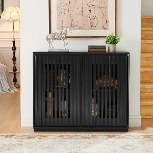 Lyngins Vintage Fluted Hollowed Out Sideboard Cabinet with Outlet Holes, 12 Solid Wood Strip Doors,Storage Cabinet/Buffet Cabinet for Hallway/Entryway - 1 of 4