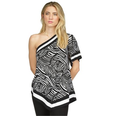 Michael Kors Womens Zebra Border-Print One Shoulder Blouse
