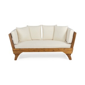 Serene Outdoor Acacia Wood Expandable Daybed with Cushions - Teak/Beige/Khaki - Christopher Knight Home: UV & Water-Resistant Patio Furniture - 1 of 4