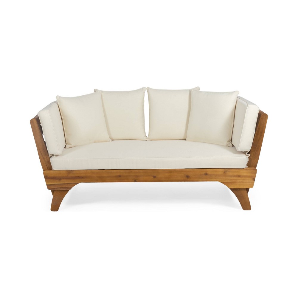 Photos - Garden Furniture Serene Outdoor Acacia Wood Expandable Daybed with Cushions - Teak/Beige/Kh