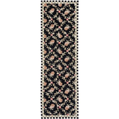Chelsea HK164 Hand Hooked Indoor Runner Rug - Black/Ivory - 2'6