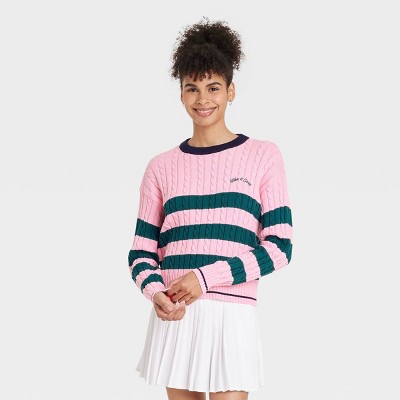 Women's Striped Cable Knit Pullover Sweater - All In Motion™