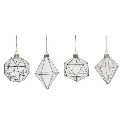 Transpac Glass Faceted Ornament Set of 4 Christmas Home Decorations