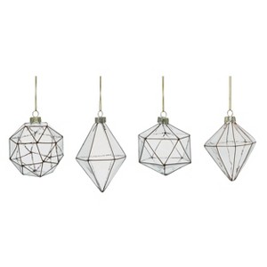 Transpac Glass Faceted Ornament Set of 4 Christmas Home Decorations - 1 of 1
