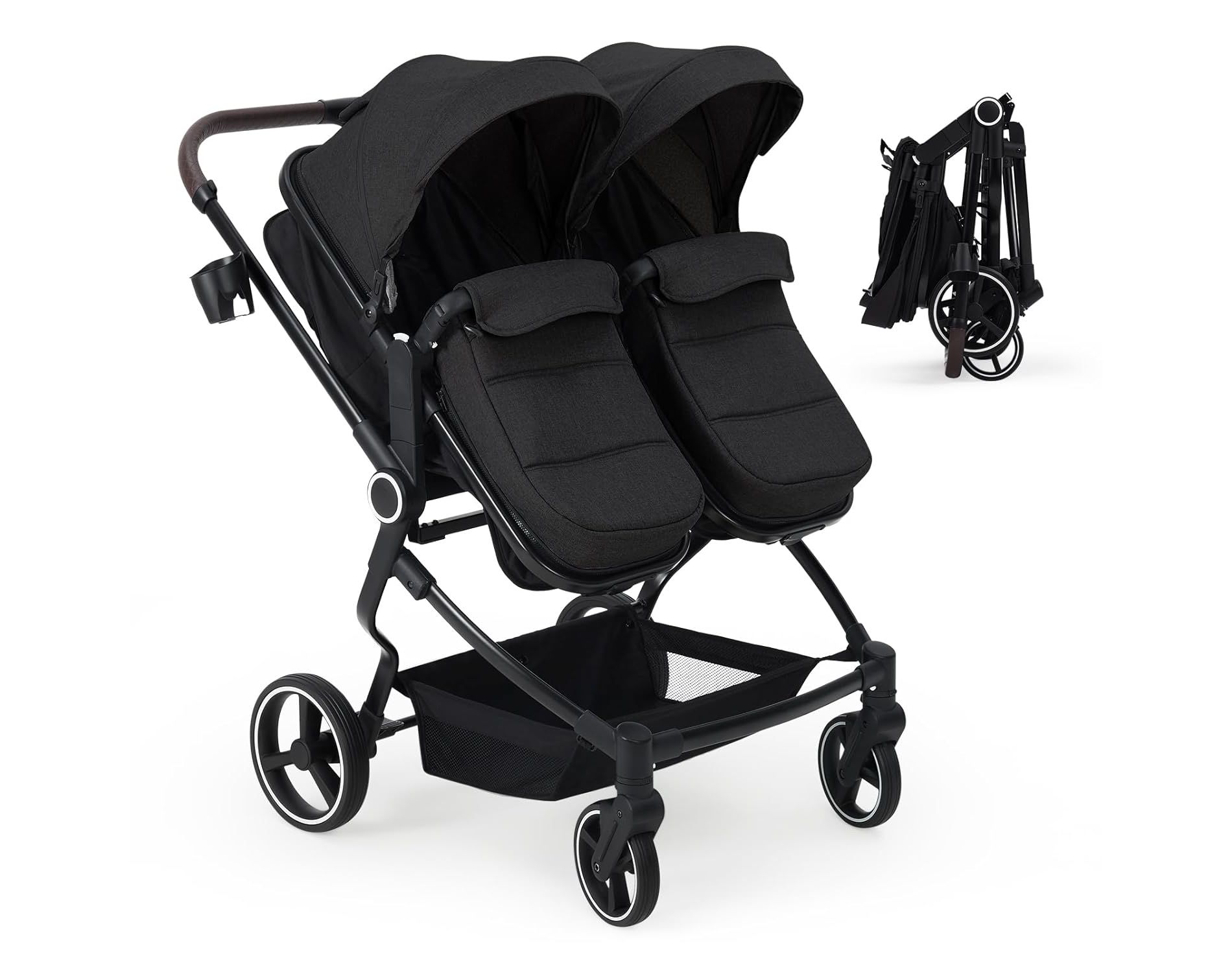 Twin Lightweight Compact Foldable Stroller w/ High View Seat & All-Terrain Wheels - Adjustable Canopy & Recline for 0-4 Years